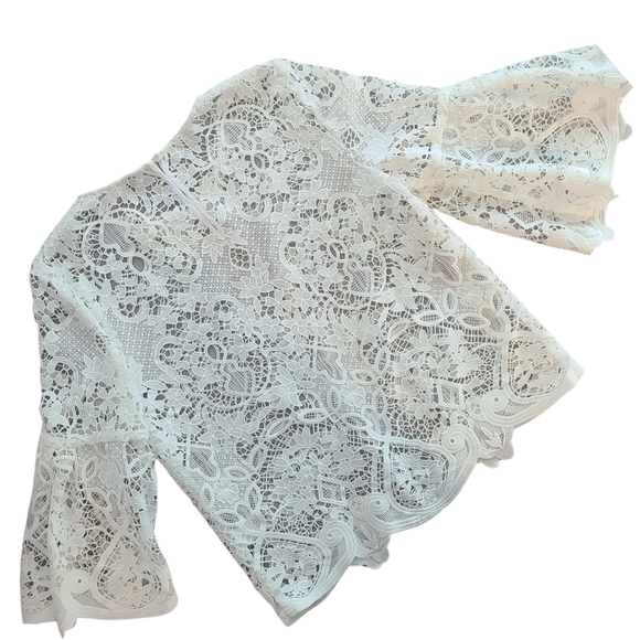 KOBI HALPERIN White Embroidered Guipure Lace Blouse Lantern Sleeve EUC M - Picture 5 of 16
